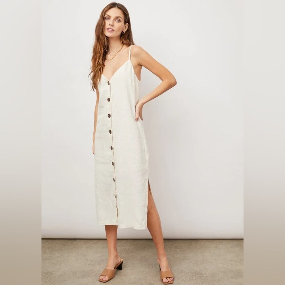 Rails 100% Linen Dress - Lizzie Dress in Bisque - Button front midi dress XS - Picture 3 of 9